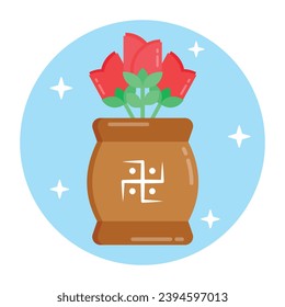 Planta de esvástica en un ícono redondeado plano editable 