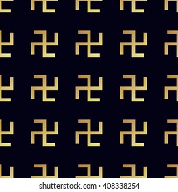 Swastika seamless pattern. Rotating cross, an ancient religious symbol of the sun, good luck, prosperity. Swastika symbol in Hinduism, Buddhism and Jainism