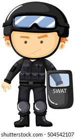 SWAT en ilustración de traje de seguridad negro