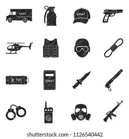 SWAT Icons. Black Scribble Design. Vector Illustration.