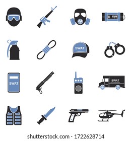 SWAT Icons. Two Tone Flat Design. Vector Illustration.