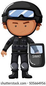 Funcionario de SWAT en un uniforme de seguridad