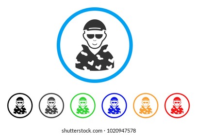 Swat Soldier rounded icon. Style is a flat swat soldier grey symbol inside light blue circle with black, gray, green, blue, red, orange versions. Smiling swat soldier vector icon.