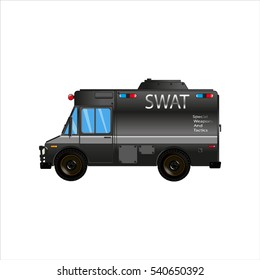 Swat truck. Police bus, car. Special squad vehicle. Vector illustration.