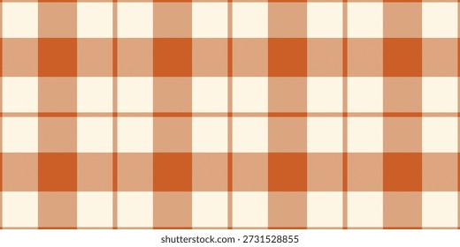 Swatch Vector a cuadros de fondo, setenta revisión de patrón de textura. Almohada de tela sin costuras de tartán textil en naranja y paleta de colores de encaje viejo.