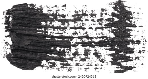 Swatch of black smudged acrylic paint isolated on white background	