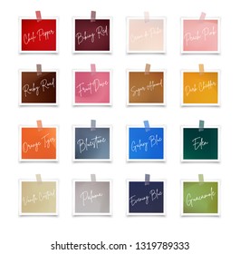 Swatch palette of trendy color Autumn winter 2019 2020 season in vector photo frames. Colorful sample design