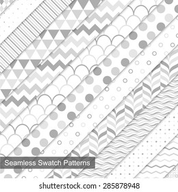 Swatch seamless patterns. White and grey texture.