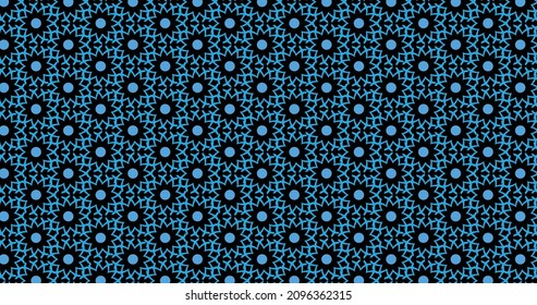 Ver la forma de una impresión de tela. Patrón geométrico con estrella y punto sobre fondo negro. Patrón transparente