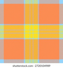 Patrón de tela de tartán Swatch, cuadros a cuadros sin costuras. Fondo textil de Vector de textura lineal en la paleta de colores atómicos de mandarina y naranja.