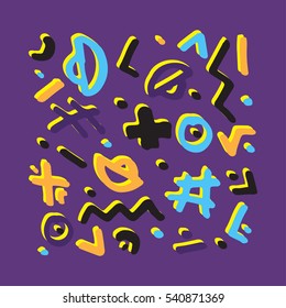 Swatches of 80s style patterns. Design 80-90s. . Hand drawing sketch textures. Vector illustration