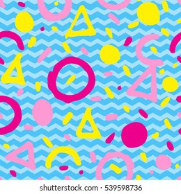Swatches of 80s style patterns, seamless background. Design 80-90s. Hand drawing sketch textures. Vector illustration