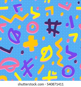 Swatches of 80s style patterns, seamless background. Design 80-90s. Hand drawing sketch textures. Vector illustration