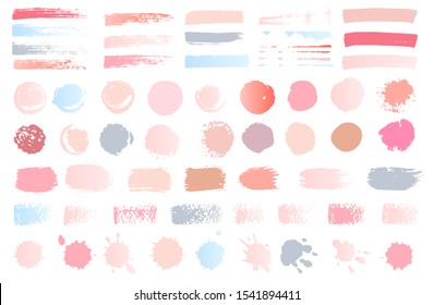Swatches makeup strokes. Set beauty cosmetic nude brush stains smear make up lines collection lipstick swatches texture isolated on white paint line texture. Hand drawn vector illustration.
