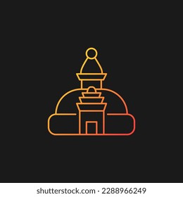 Swayambhu stupa gradient vector icon for dark theme. Monkey temple. Shrine with painted Buddha eyes. Nepal architecture. Thin line color symbol. Modern style pictogram. Vector isolated outline drawing