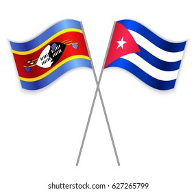 Swazi and Cuban crossed flags. Swaziland combined with Cuba isolated on white. Language learning, international business or travel concept.