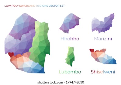 Swazi low poly regions. Polygonal map of Swaziland with regions. Geometric maps for your design. Amazing vector illustration.