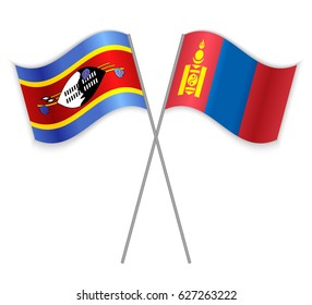 Swazi and Mongolian crossed flags. Swaziland combined with Mongolia isolated on white. Language learning, international business or travel concept.