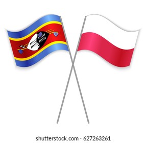 Swazi and Polish crossed flags. Swaziland combined with Poland isolated on white. Language learning, international business or travel concept.