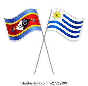 Swazi and Uruguayan crossed flags. Swaziland combined with Uruguay isolated on white. Language learning, international business or travel concept.