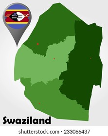 Swazialand political map with green shades and map pointer.