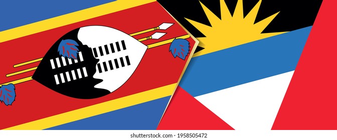 Banderas de Swazilandia y Antigua y Barbuda, dos banderas vectoriales símbolo de relación o enfrentamiento.