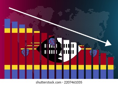 Swaziland Bar Chart Graph, Decreasing Values, Crisis And Downgrade Concept, Swaziland Flag On Bar Graph, Down Arrow On Data, News Banner Idea, Fail And Decrease, Financial Statistic