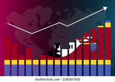 Swaziland bar chart graph with ups and downs, increasing values, Swaziland country flag on bar graph, upward rising arrow on data, news banner idea, developing country concept