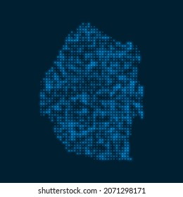 Swaziland dotted glowing map. Shape of the country with blue bright bulbs. Vector illustration.