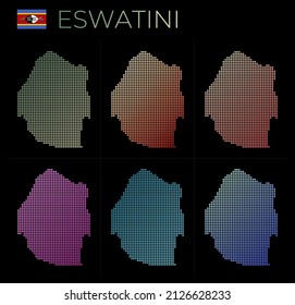 Swaziland dotted map set. Map of Eswatini in dotted style. Borders of the country filled with beautiful smooth gradient circles. Charming vector illustration.