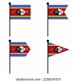 Swaziland or Eswatini waving flag icon set in 4 shape versions. Collection of flagpole sign for identity, emblem, and infographic. 