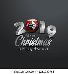 Swaziland Flag 2019 Merry Christmas Typography. New Year Abstract Celebration background