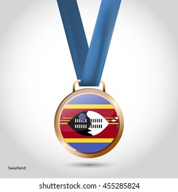 Swaziland Flag in Bronze Medal. Vector Illustration. RIO Olympic Game Bronze Medal. Vector Illustration