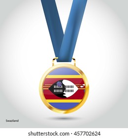 Swaziland Flag in gold Medal. Vector Illustration. RIO Olympic Game gold Medal. Vector Illustration