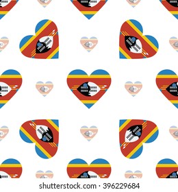 Swaziland flag heart seamless pattern. Patriotic Swaziland flag background. Country flag in the shape of heart. Vector seamless pattern.