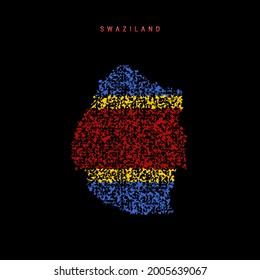 Swasiland-Flaggenplan, chaotische Partikel Muster in den Farben der Eswatini-Flagge. Vektorgrafik einzeln auf schwarzem Hintergrund.