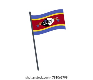 Swaziland flag. The national flag of Swaziland on a pole. The waving flag. The sign and symbol of the country. Realistic vector on white.