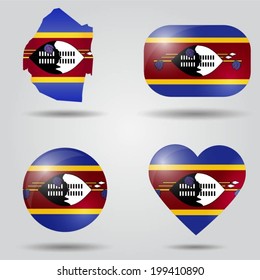 Swaziland flag set in map, oval, circular and heart shape.
