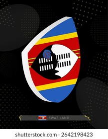 Swaziland Flag Shield icon in 3D on Dark Modern Abstract Rugby Background. Perfect for sports events, heritage themes, national celebrations, and patriotic designs.