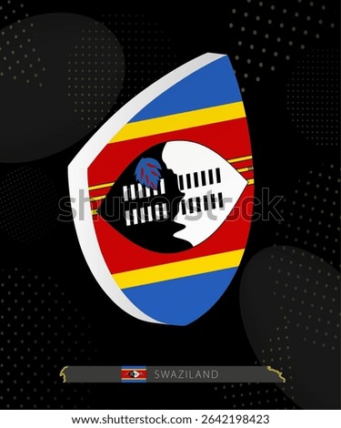 Swaziland Flag Shield icon in 3D on Dark Modern Abstract Rugby Background. Perfect for sports events, heritage themes, national celebrations, and patriotic designs.