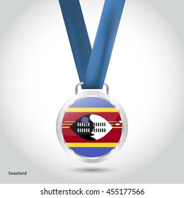 Swaziland Flag in Silver Medal. Vector Illustration. RIO Olympic Game silver Medal. Vector Illustration