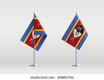 Swaziland flag state symbol isolated on background national banner. Greeting card National Independence Day of the Kingdom of Swaziland. Illustration banner with realistic state flag of Eswatini.