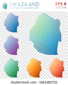 Swaziland geometric polygonal, mosaic style country maps collection. Dazzling low poly style, modern design for infographics or presentations.