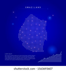 Swaziland illuminated map with glowing dots. Infographics elements. Dark blue space background. Vector illustration. Growing chart, lorem ipsum text.