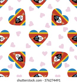 Swaziland independence day seamless pattern. Patriotic country flag background. Swaziland flag in the shape of heart. Vector seamless pattern.