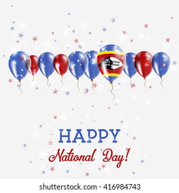 Swaziland Independence Day Sparkling Patriotic Poster. Row of Balloons in Colors of the Swazi Flag. Greeting Card with Swaziland Flags, Confetti, Stars, Bokeh and Glitter.