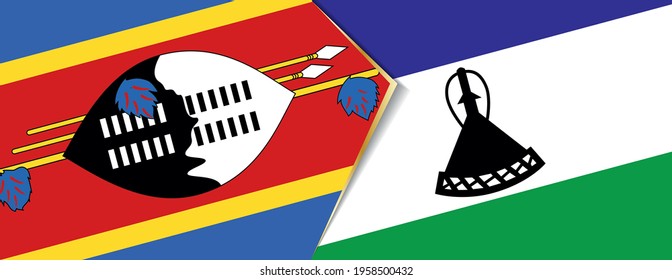 Banderas de Swazilandia y Lesotho, dos banderas vectoriales símbolo de relación o enfrentamiento.