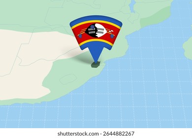 Localização Suazilândia Destacado no Mapa Africano com Ícone Bandeira. Design detalhado do vetor.
