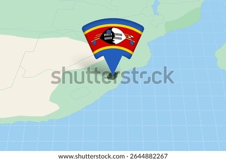 Swaziland Location Highlighted on African Map with Flag Icon. Detailed Vector Design.