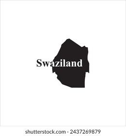 Mapa de Suazilandia y diseño de letras negras sobre fondo blanco